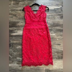 Tadashi Shoji Women’s Pink Lace V-Neck Scalloped-Hem Dress Size 0P